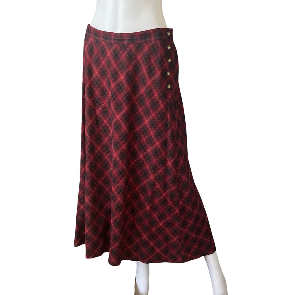 Vintage Plaid Midi Skirt Street Styles by Elisabeth Red Black Womens Size 14